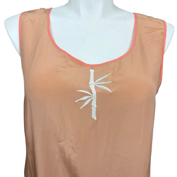 Vintage Bob Mackie Silk Tank Top & Button Down Set XL Peach Bamboo 100% Silk - Picture 3 of 14